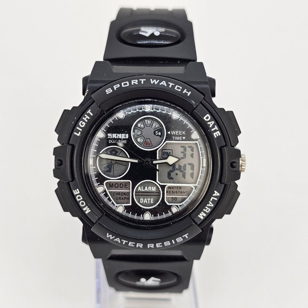 Men's Analog‎ Digital Sports Watch 44MM Black Plastic Bands New Batteries